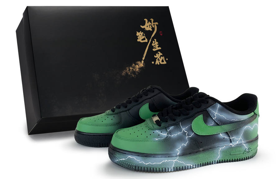 Nike Nike Air Force 1 Wondrous Brush Blossoms, Thunder Realm Abrasion Resistant Low top Skateboard Shoes Unisex Black Green