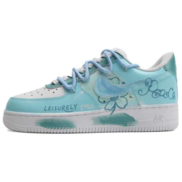 Nike Nike Air Force 1 Teal Floral Low top Skateboard Shoes Unisex Light Blue