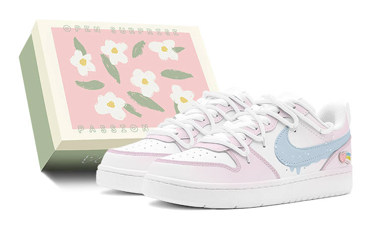 Nike Nike Court Borough Deconstructed Style, Heart Rainbow, Summer Waterdrop Low top Skateboard Shoes GS Pink Blue