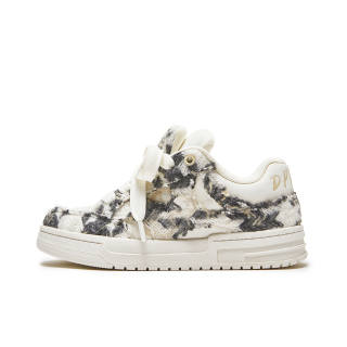 MQMS Distressed Aesthetics Collection Trendy Puffy Shoes Low top Skateboard Shoes Unisex Ink Wash Painting