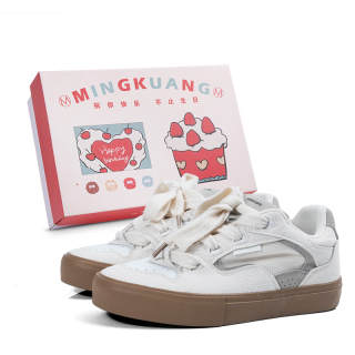MINGKUANG Streetwear Earthy Maillard Style, Box Microfiber Leather Low top Skateboard Shoes Unisex
