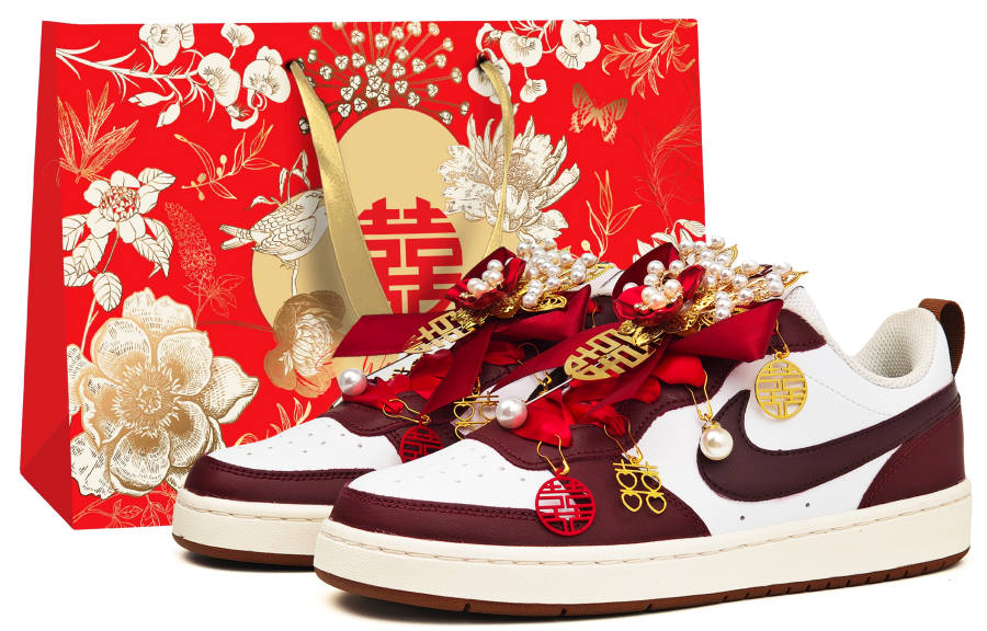 Nike Nike Court Borough GS Wedding Shoes, Harmony Of Phoenix And Peacock, Chinoiserie Abrasion Resistant Low top