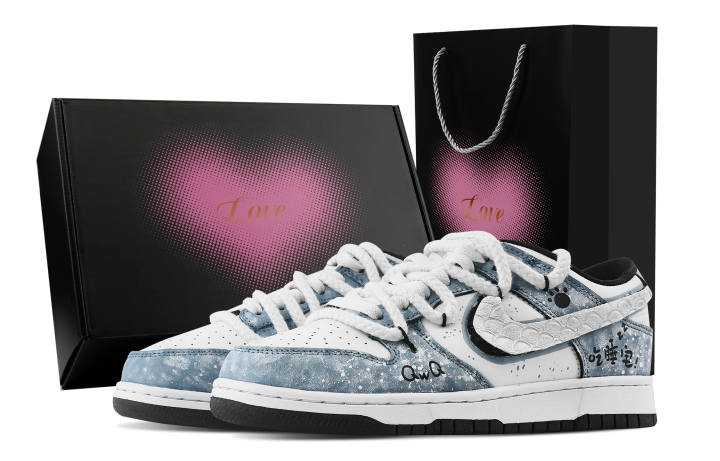 Nike Nike Dunk Home Cat Journal, Heart Box Slip Resistant Abrasion Resistant Low top Skateboard Shoes Unisex Blue White