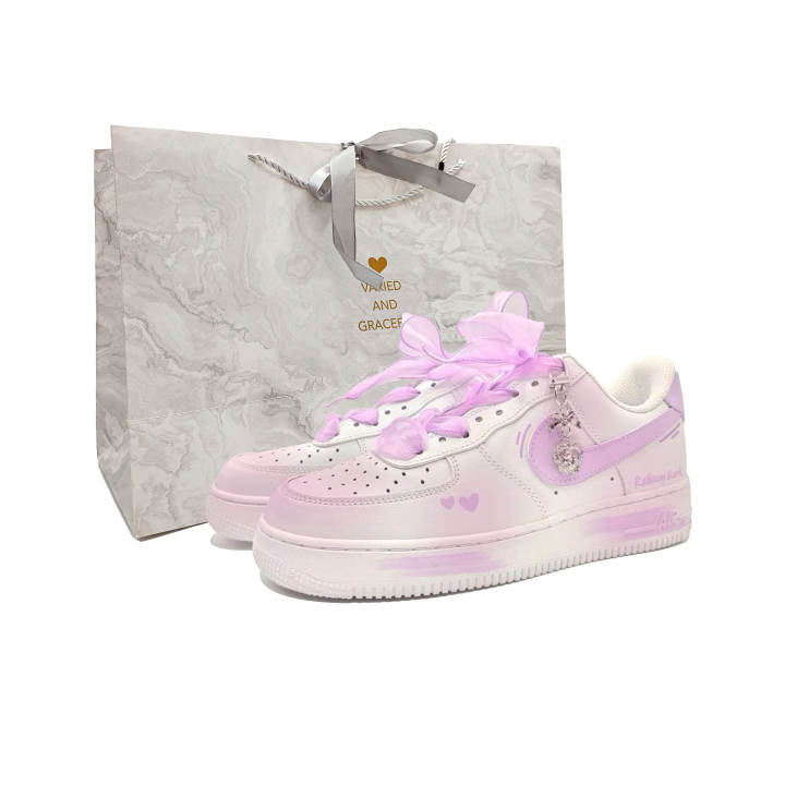 Nike Nike Air Force 1 Slip Resistant Abrasion Resistant Low top Skateboard Shoes Unisex Light Purple