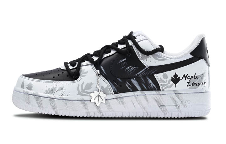Nike Nike Air Force 1 Black Maple Leaf Coverage Slip Resistant Low top Skateboard Shoes Men's Black White Gray
