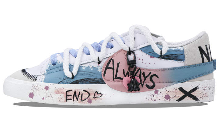 Nike Nike Blazer Slip Resistant, Abrasion Resistant, Lightweight Low top Skateboard Shoes Men's Blue Pink White