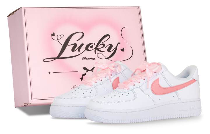Nike Nike Air Force 1 Slip Resistant Abrasion Resistant Low top Skateboard Shoes Women's White Pink