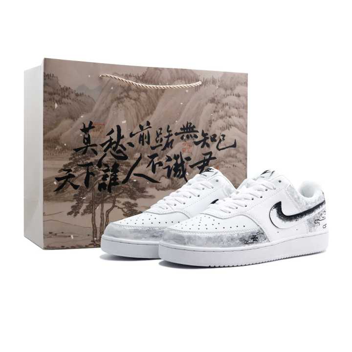 Nike Nike Court Vision 1 Ink Shadow Graffiti Wear resistant And Lightweight Low top Skateboard Shoes Men's Black White Gray
