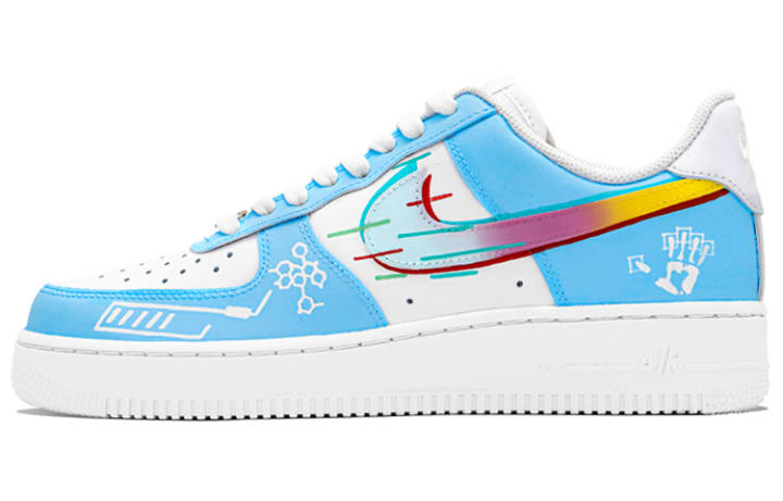 Nike Nike Air Force 1 Low Leather Slip Resistant Abrasion Resistant Low top Skateboard Shoes Men's White Blue