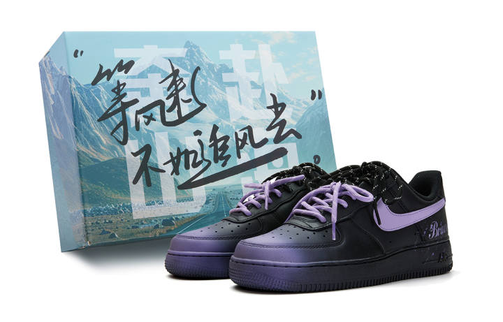 Nike Nike Air Force 1 Slip Resistant Abrasion Resistant Low top Skateboard Shoes Unisex Black Purple