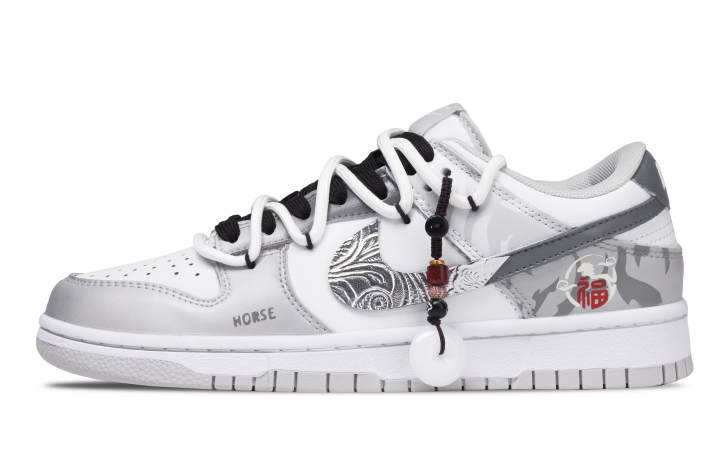 Nike Nike Dunk 668, Fu Ma Benteng Leather Abrasion Resistant Abrasion Resistant Low top Skateboard Shoes Unisex Silver Gray