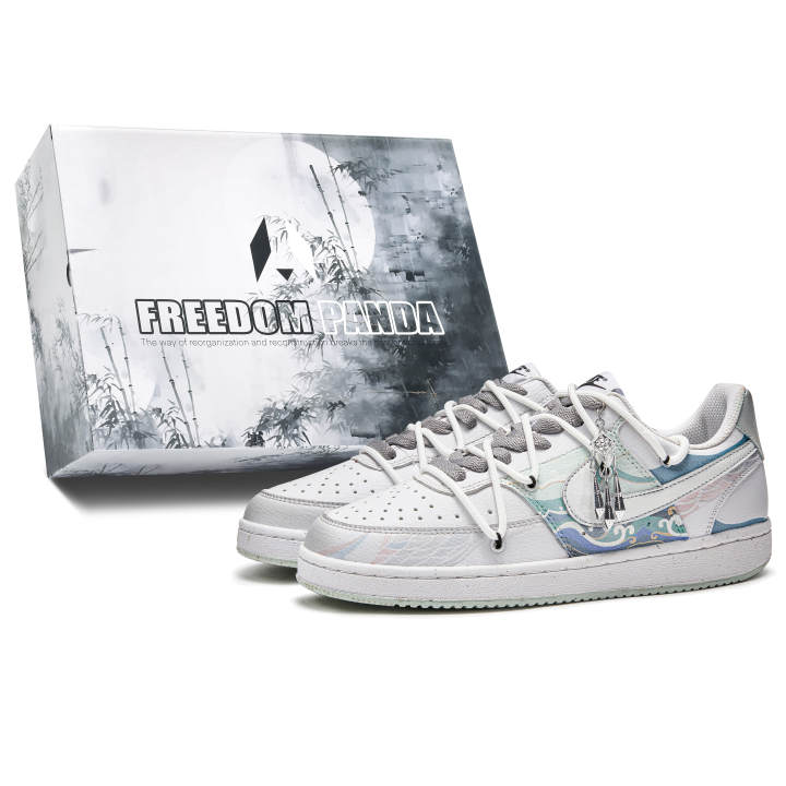Nike Nike Court Vision 1 Free Panda, Box, Peacock Feather Slip Resistant Low top Skateboard Shoes Men's Gray Blue