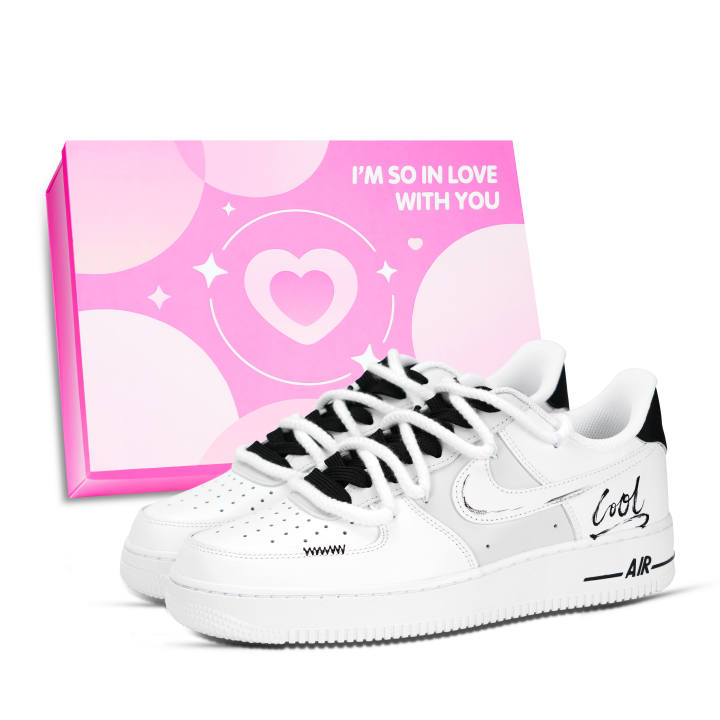 Nike Nike Air Force 1 Black White Letter Slip Resistant Cushioning Low top Skateboard Shoes Unisex White
