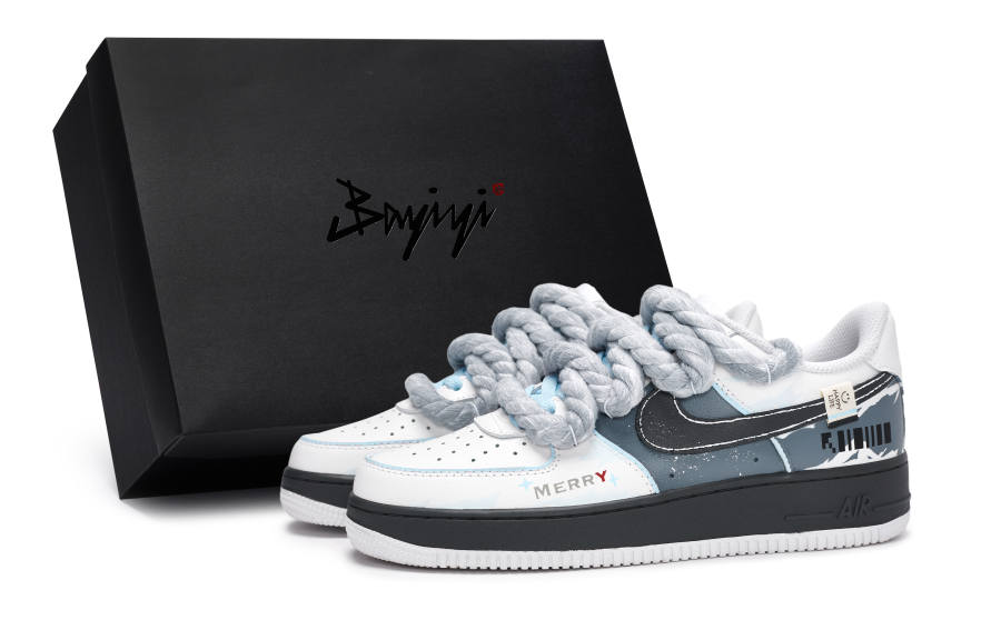 Nike Nike Air Force 1 Cushioning Low top Skateboard Shoes Men's White Blue Gray