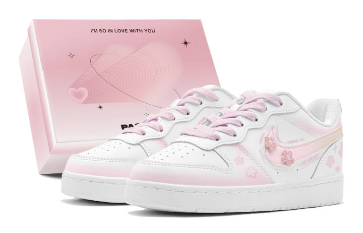 Nike Nike Court Borough Couple's, Romantic Treatment, Light Pink Meadow, Aesthetic Soft, Fresh Elegant Low top