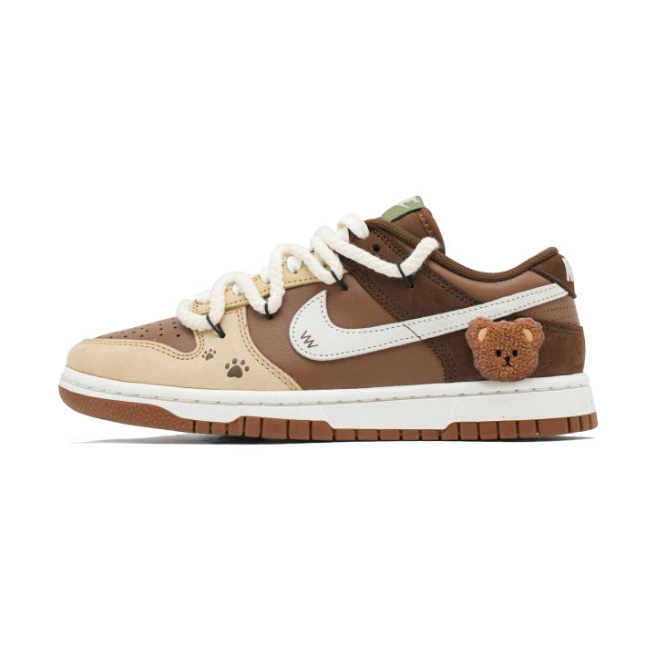 Nike Nike Dunk Pay Attention Bear Abrasion Resistant Low top Skateboard Shoes Unisex White Brown
