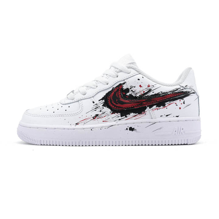 Nike Nike Air Force 1 Cushioning, Wear Resistant Low top Skateboard Shoes Unisex White Black Red