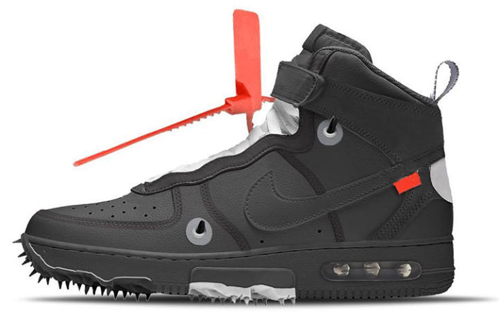 Nike OFF WHITE x Nike Air Force 1 Slip Resistant Abrasion Resistant Mid top Skateboard Shoes Men's Black