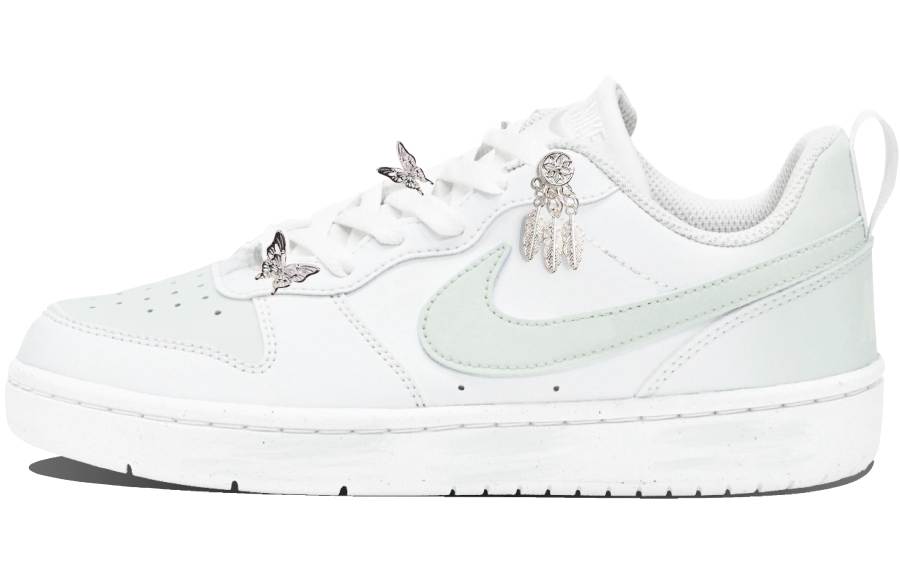 Nike Nike Court Borough Matcha Jasmine Leather Slip Resistant Abrasion Resistant Low top Skateboard Shoes GS White Green
