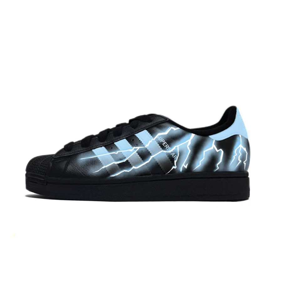 Adidas Originals Superstar 2 Lightning Aurora Abrasion Resistant Lightweight Low top Skateboard Shoes Unisex Black Blue