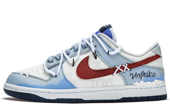 Nike Nike Dunk ADCDAVINCI Custom, Sea Breeze Slip Resistant Slip Resistant Low top Skateboard Shoes Men's Blue Red