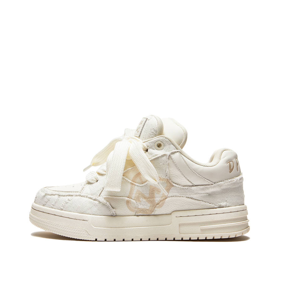 MQMS Distressed Aesthetics Collection White Sneakers, Versatile National Trend, Casual Trendy Puffy Shoes Low top