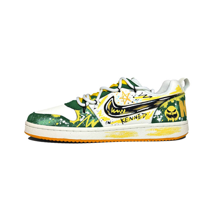 Nike Nike Court Borough Virtual Graffiti Cushioning, Wear Resistant Low top Skateboard Shoes Unisex White Green