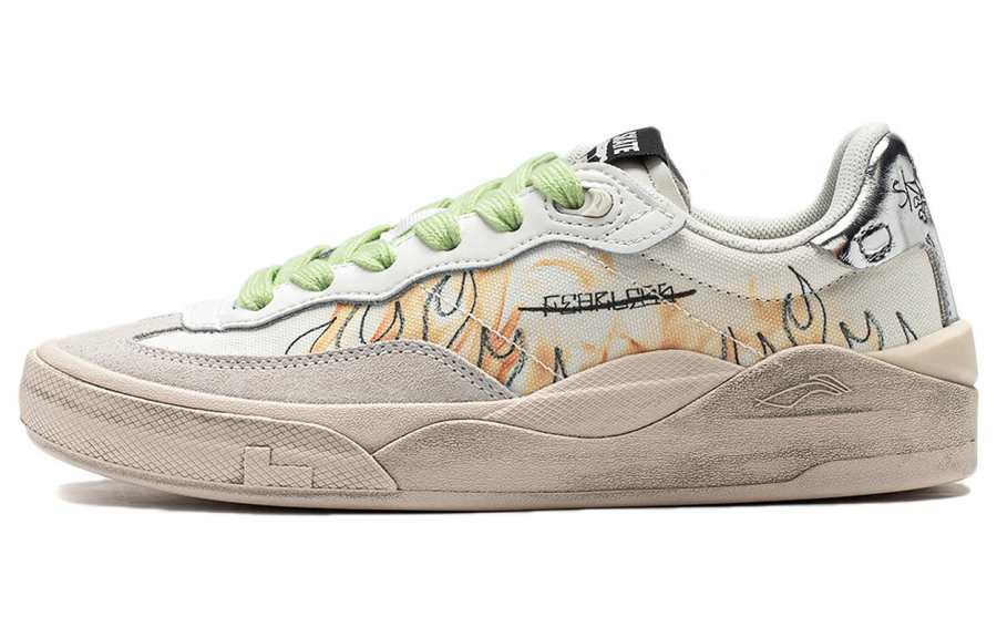 Li-Ning Li Ning Skategeneral Slip Resistant Abrasion Resistant Low top Skateboard Shoes Women's Champagne White