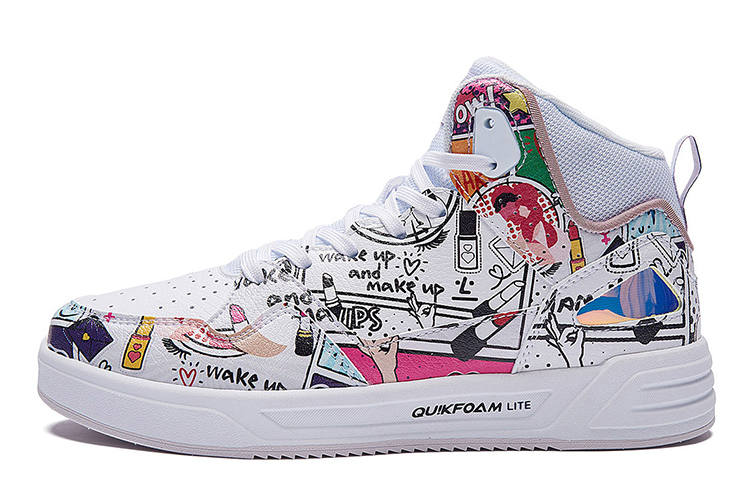 361° Slip Resistant Abrasion Resistant Slip Resistant Abrasion Resistant High top Skateboard Shoes Women's White Pink