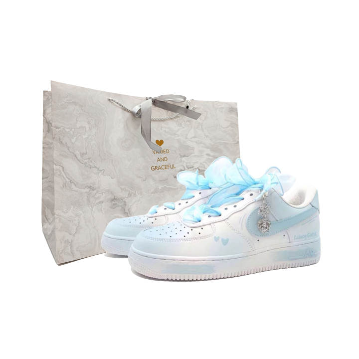 Nike Nike Air Force 1 Slip Resistant Abrasion Resistant Low top Skateboard Shoes Unisex Light Blue