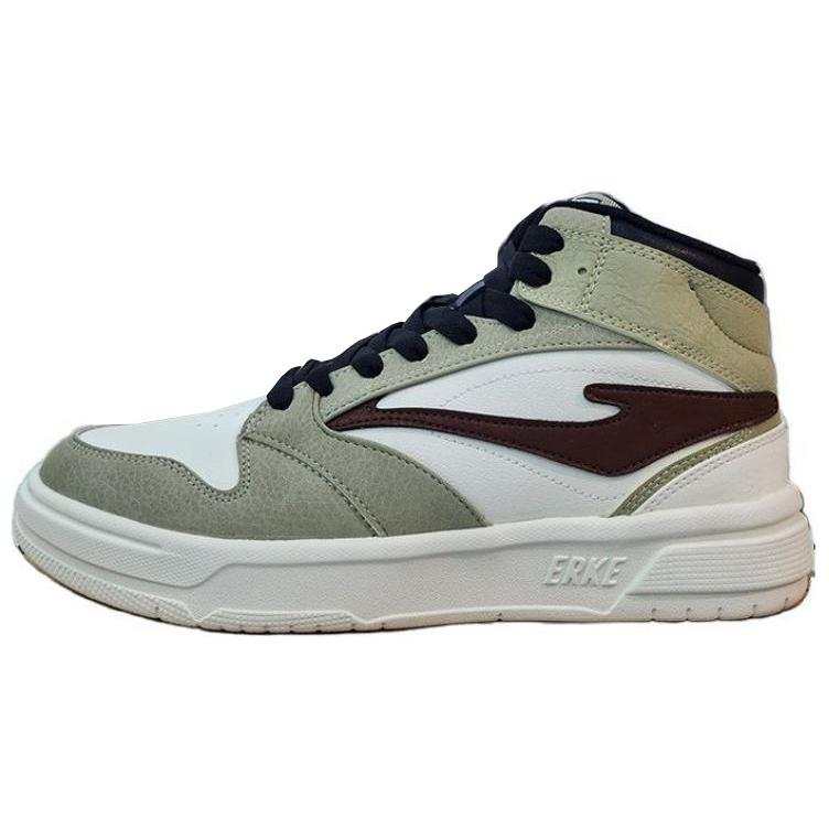 Erke Slip Resistant Abrasion Resistant High top Skateboard Shoes Men's White Green