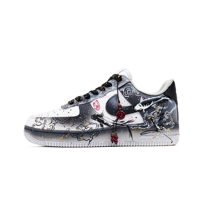 Nike Nike Air Force 1 Cuttlefish Coverage Cushioning Abrasion Resistant Low top Skateboard Shoes Unisex Black