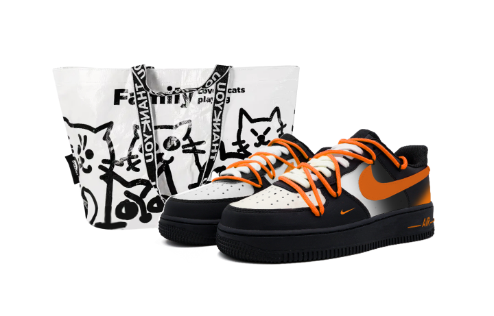 Nike Nike Air Force 1 Flame Light Assault Abrasion Resistant Low top Skateboard Shoes Unisex Black Orange