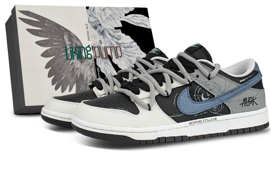 Nike Nike Dunk Leather, Suede Abrasion Resistant Low top Skateboard Shoes Unisex Gray Blue