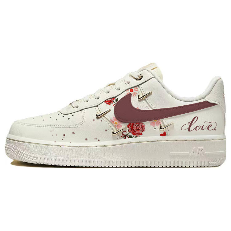Nike Nike Air Force 1 Butterfly Loves Flower, Fresh Rose Abrasion Resistant Low top Skateboard Shoes Women's White Gold