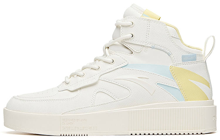 Anta Life Collection Slip Resistant And Abrasion Resistant Coverage High top Skateboard Shoes Women's White Yellow Blue