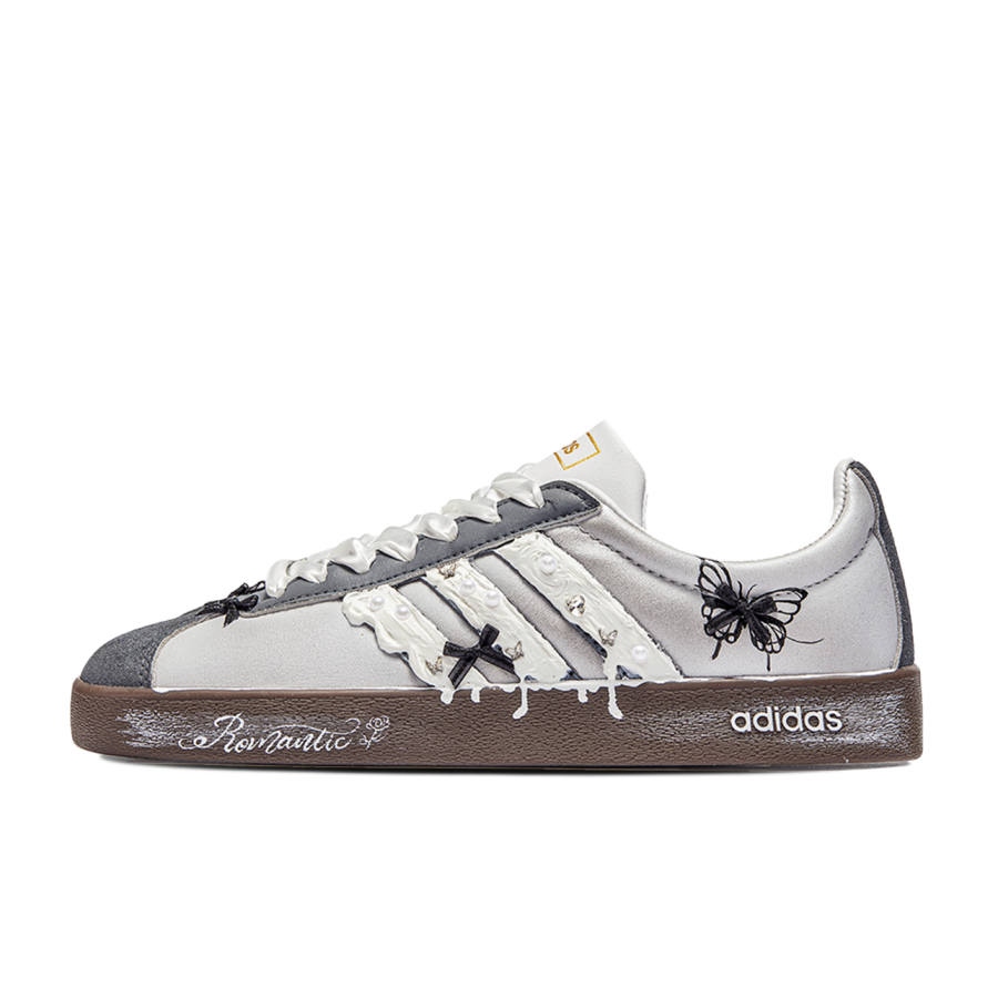 Adidas Neo VL Court 2.0 Da Vinci, Silver Butterfly Abrasion Resistant Low top Skateboard Shoes Unisex Silver Black