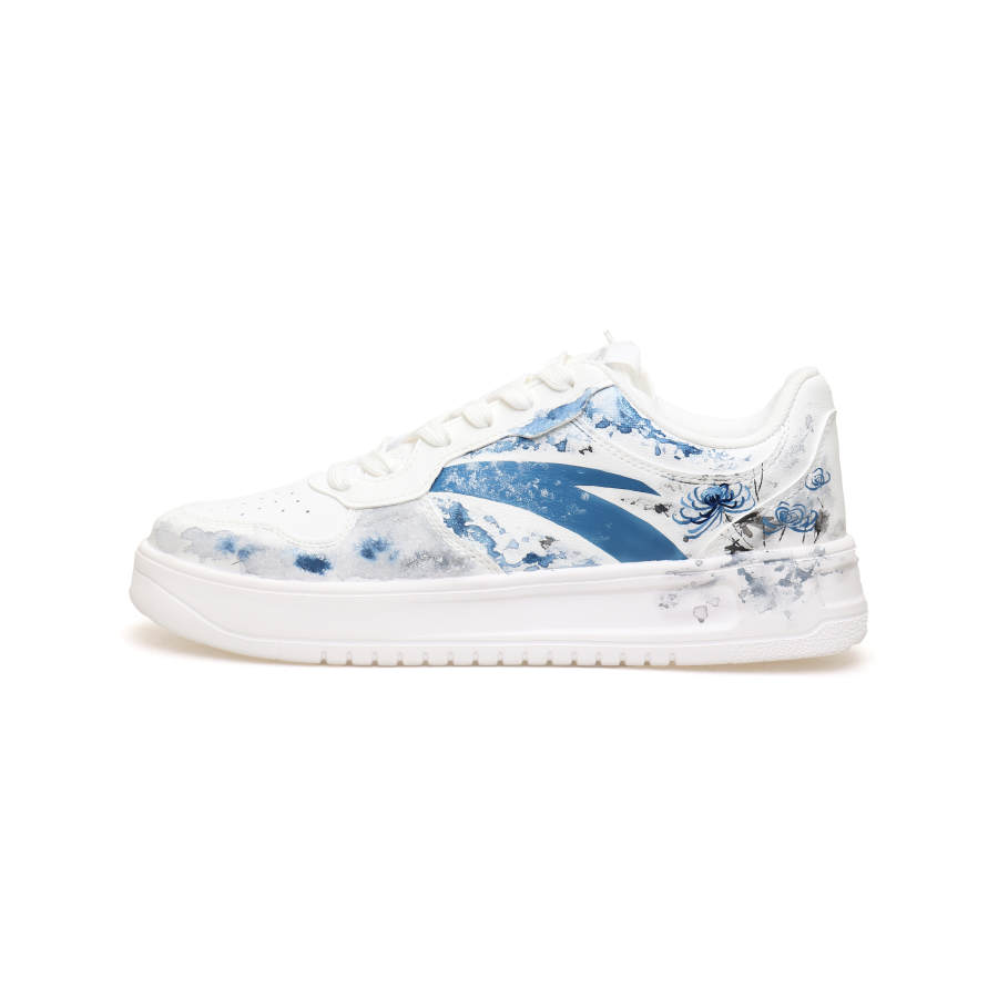 Anta Synthetic Leather Slip Resistant Cushioning Abrasion Resistant Low top Skateboard Shoes Men's White Blue