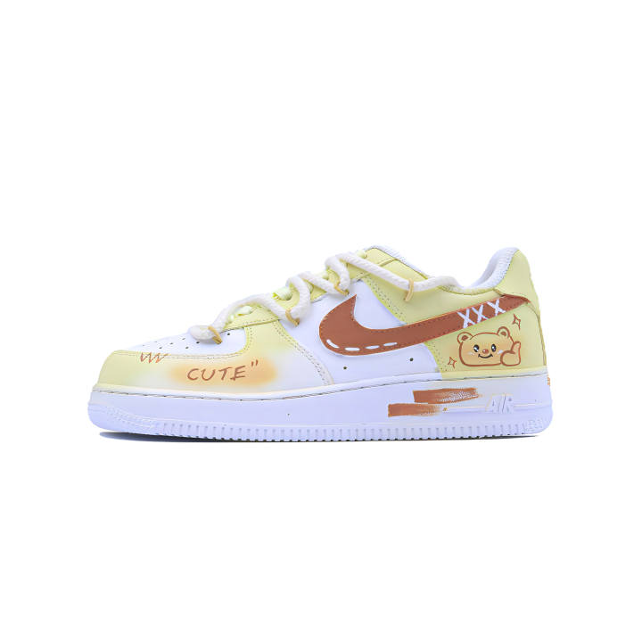 Nike Nike Air Force 1 Singularity, Bear Softly Anti Slip Wear Resistant Low Top Skateboard Shoes Unisex Yellow White