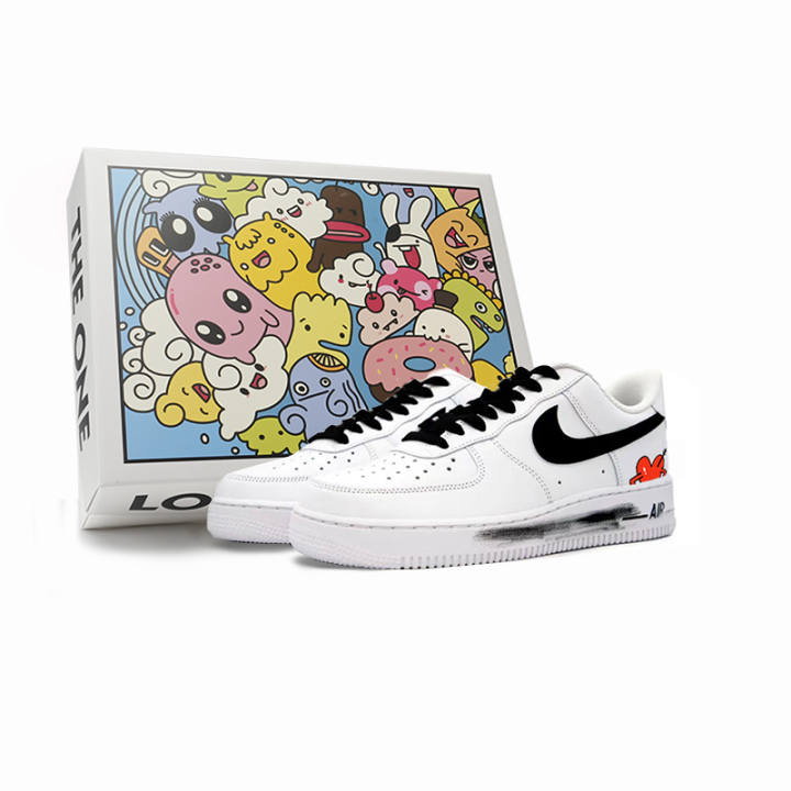 Nike Nike Air Force 1 Slip Resistant Abrasion Resistant Low top Skateboard Shoes Unisex White Red Black