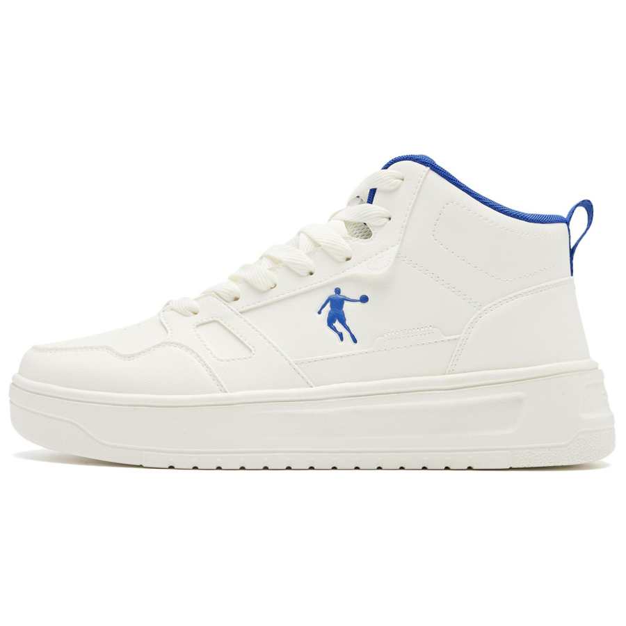 QIAODAN Shiro Dragon Microfiber Leather High top Skateboard Shoes Men's Ivory White Bay Moon Blue