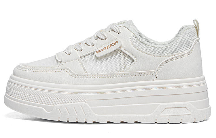 Warrior Students Platform White Sneakers Lightweight And Breathable Low top Skateboard Shoes Women's Beige
