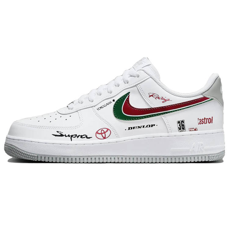 Nike Nike Air Force 1 Slip Resistant Cushioning Breathable Low top Skateboard Shoes Men's White Red