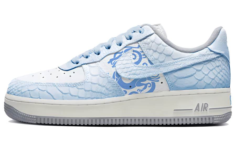 Nike Nike Air Force 1 Slip Resistant Abrasion Resistant Low top Skateboard Shoes Women's White Blue