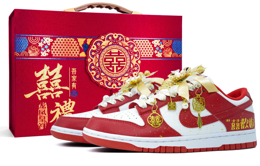 Nike Nike Dunk Lightweight Breathable Lightweight And Breathable Low top Skateboard Shoes Unisex Wedding Red