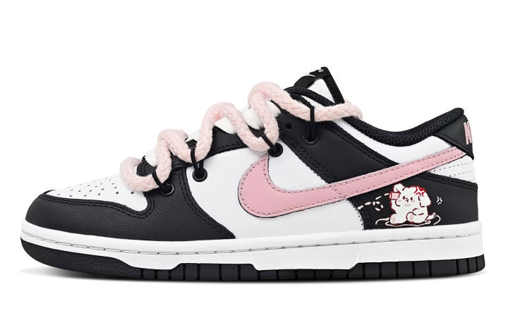 Nike Nike Dunk Call Puppy Leather Abrasion Resistant Low top Skateboard Shoes Unisex Black Pink White