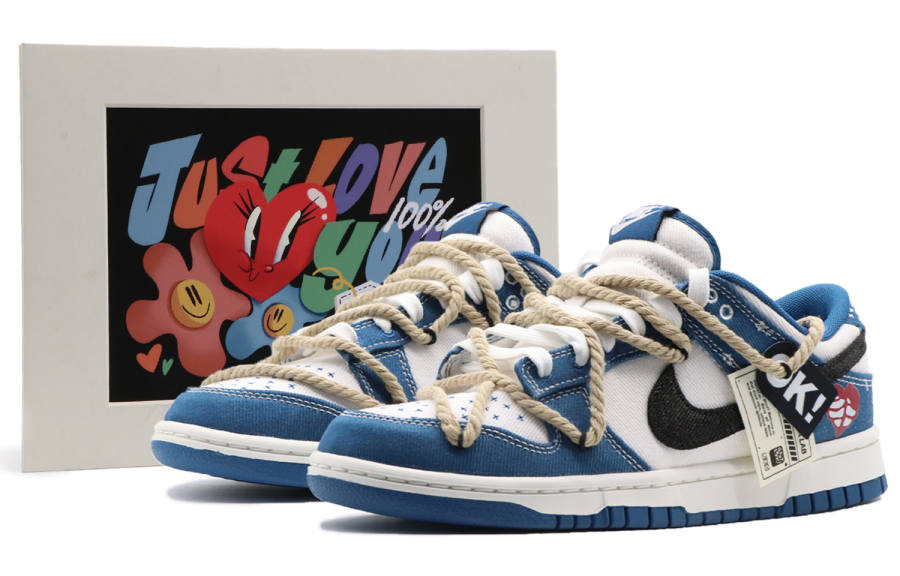 Nike Nike Dunk PU Leather Slip Resistant, Abrasion Resistant, Lightweight Low top Skateboard Shoes Men's Black White Blue
