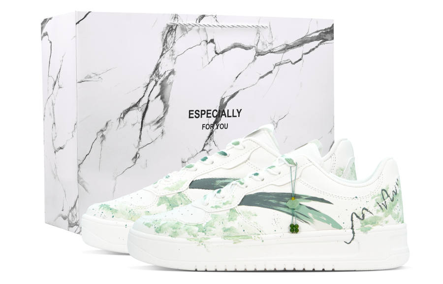 Anta Synthetic Leather Slip Resistant And Breathable Height Increasing Low top Skateboard Shoes Men's White Green