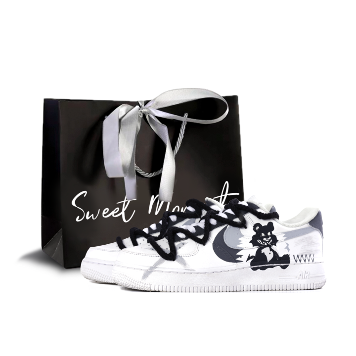 Nike Nike Air Force 1 Offline Lab, Joker Bear Abrasion Resistant Low top Skateboard Shoes Unisex Black White Gray