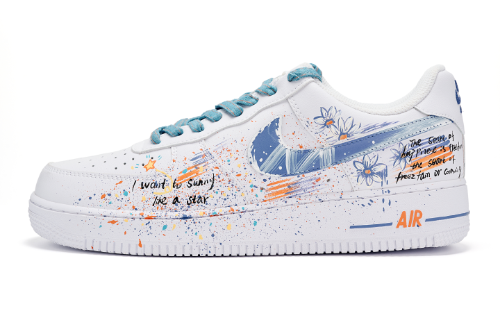Nike Nike Air Force 1 Abrasion Resistant Low top Skateboard Shoes Men's Blue White